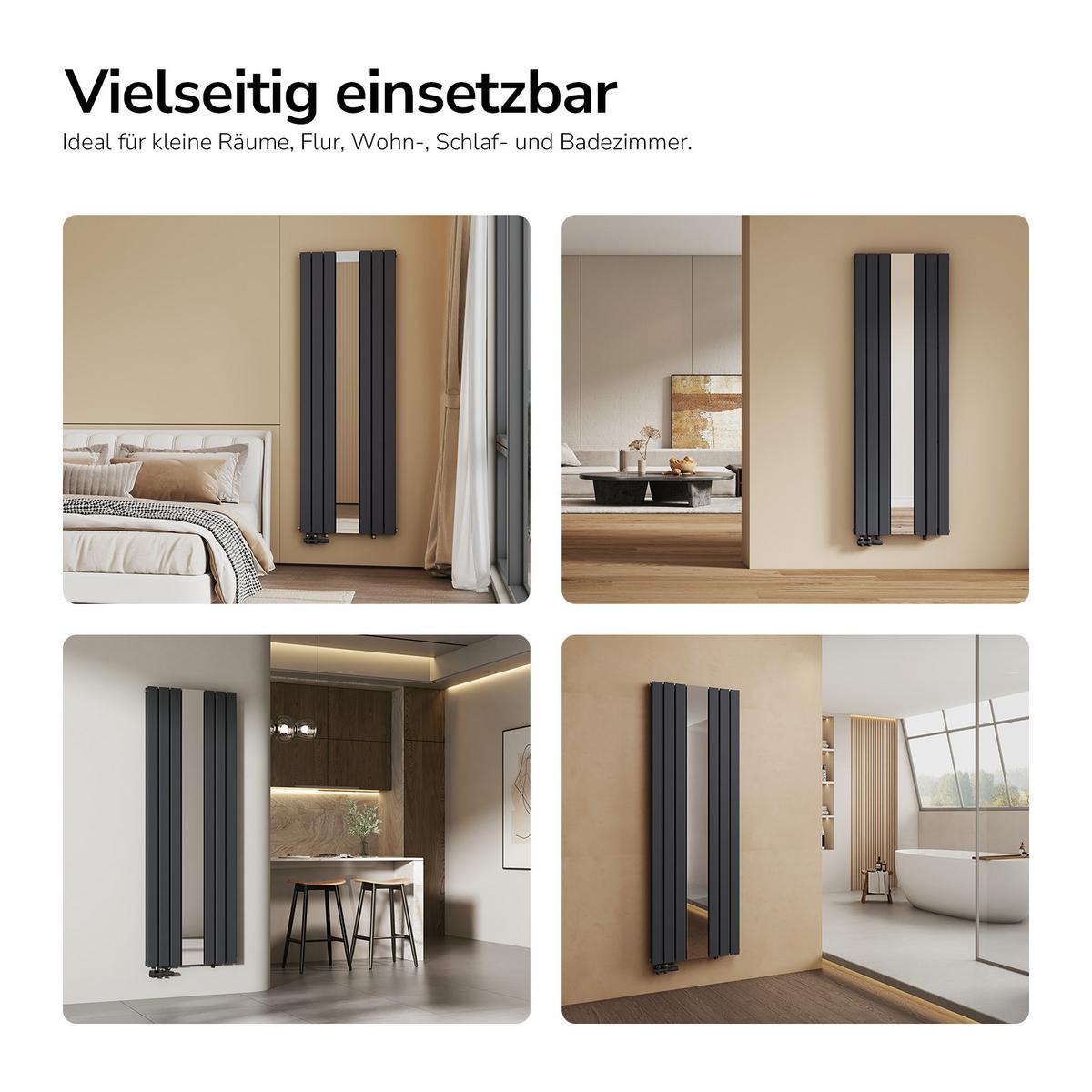 HEIZKÖRPER Flachheizkörper mit Spiegel 180/60,8 cm - Anthrazit, Metall (61/180/5cm) - EMKE