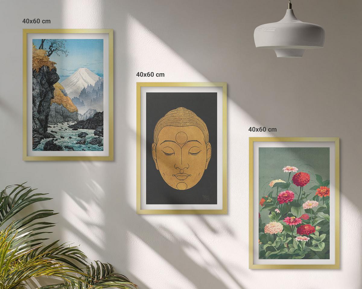 BILDER SET 3er Set - 40x60 cm Goldrahmen - Japanische Natur, Japandi-Kultur - Goldfarben, Kunststoff (40/60cm) - TULUP