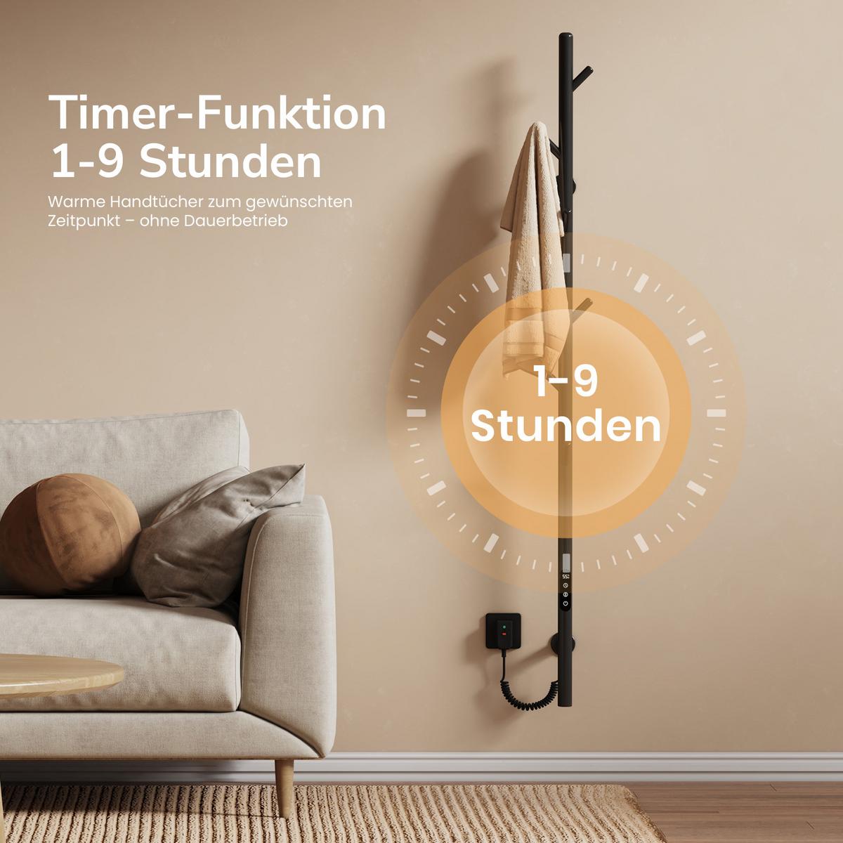 HANDTUCHHEIZKÖRPER Baumheizkörper WLAN Schwarz 150 cm - Schwarz, Metall (12.5/150/14cm) - EMKE