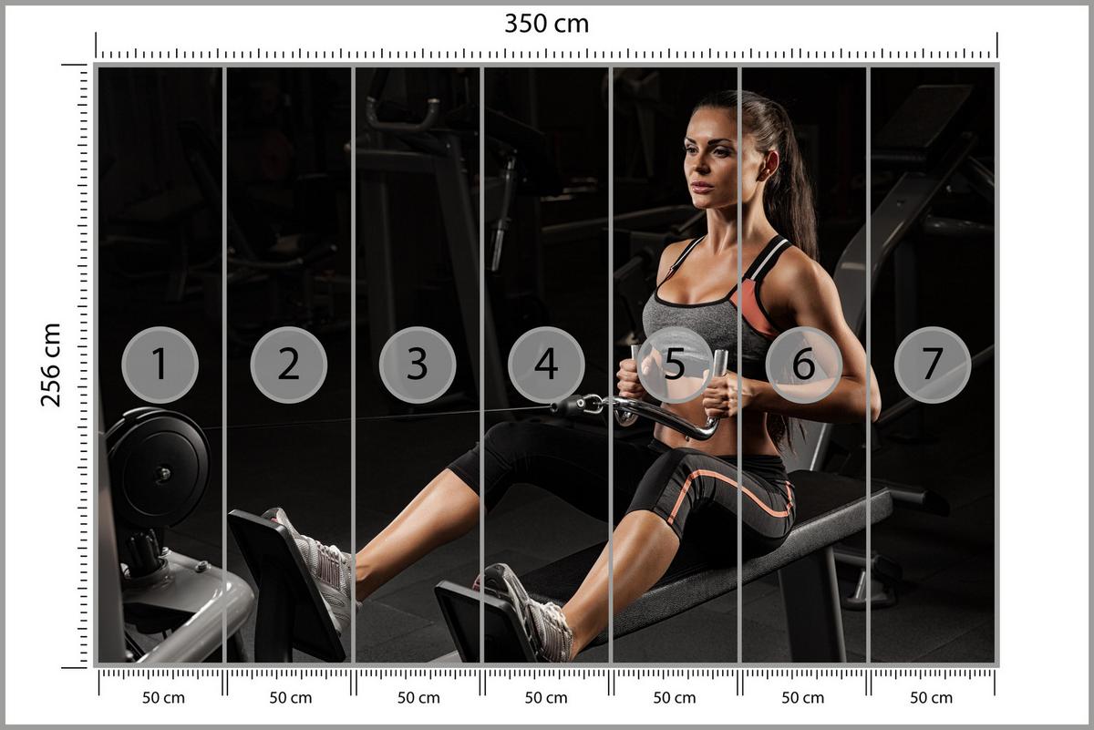 FOTOTAPETE Fitnessfrau Training Gym Modern Sport 350x256 - Beige/Schwarz, Papier (350/256cm) - Muralo