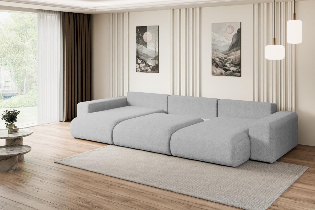 WOHNLANDSCHAFT mit Schlaffunktion ESKAR-U -364x176x72cm Grau Bouclé - Hellgrau/Schwarz, Holzwerkstoff/Kunststoff (364/72/176cm) - ALTDECOR