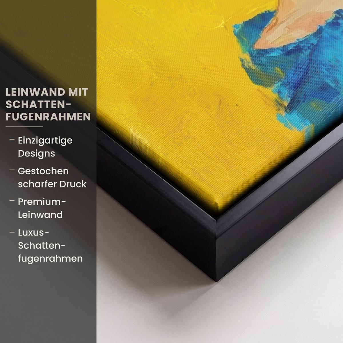 LEINWAND Bilder mit Rahmen - Frida Kahlo - Frau - Gelb - Blau - Blumen - 40x30 - Gelb, Textil (40/30cm) - MuchoWow
