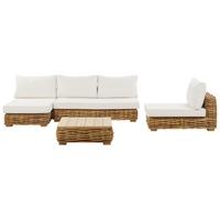 LOUNGE-SET 4-Sitzer Rattan natürlich linksseitig modular Varallo - Beige/Weiß, Naturmaterialien - Beliani