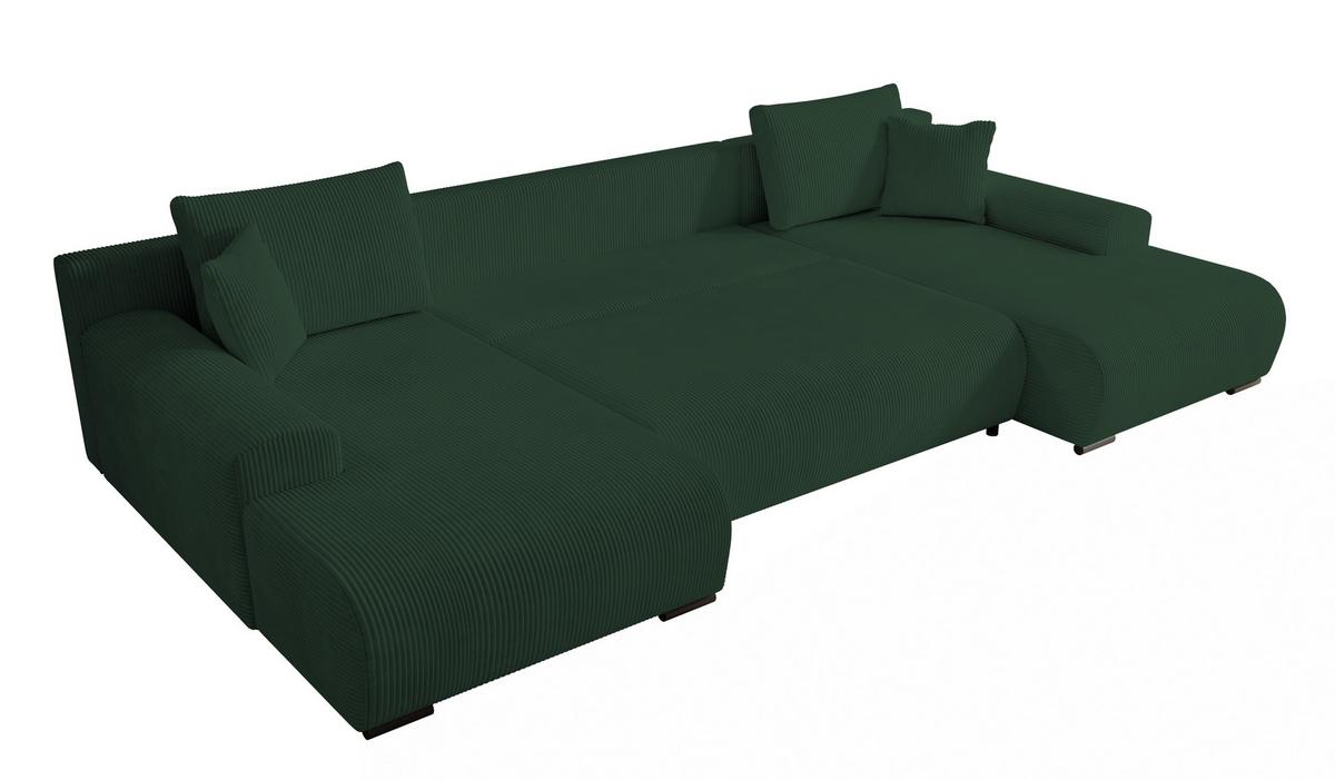 WOHNLANDSCHAFT Nelly U mit Bettkasten und Schlaffunktion, Cordstoff in U-Form - Grün, Textil (349/80/185cm)