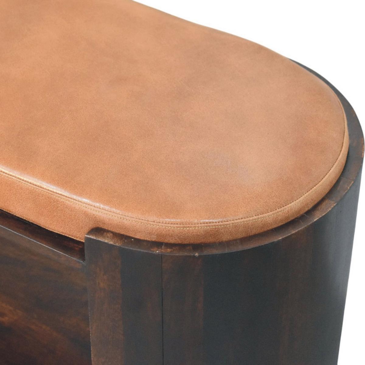 SITZBANK mit Samt-Mokka-Finish, 1 offene Ablage, Bezug aus echtem Leder, dunkelbraun - Dunkelbraun/Braun, Leder/Holz (90/44/35cm) - Artisan Furniture