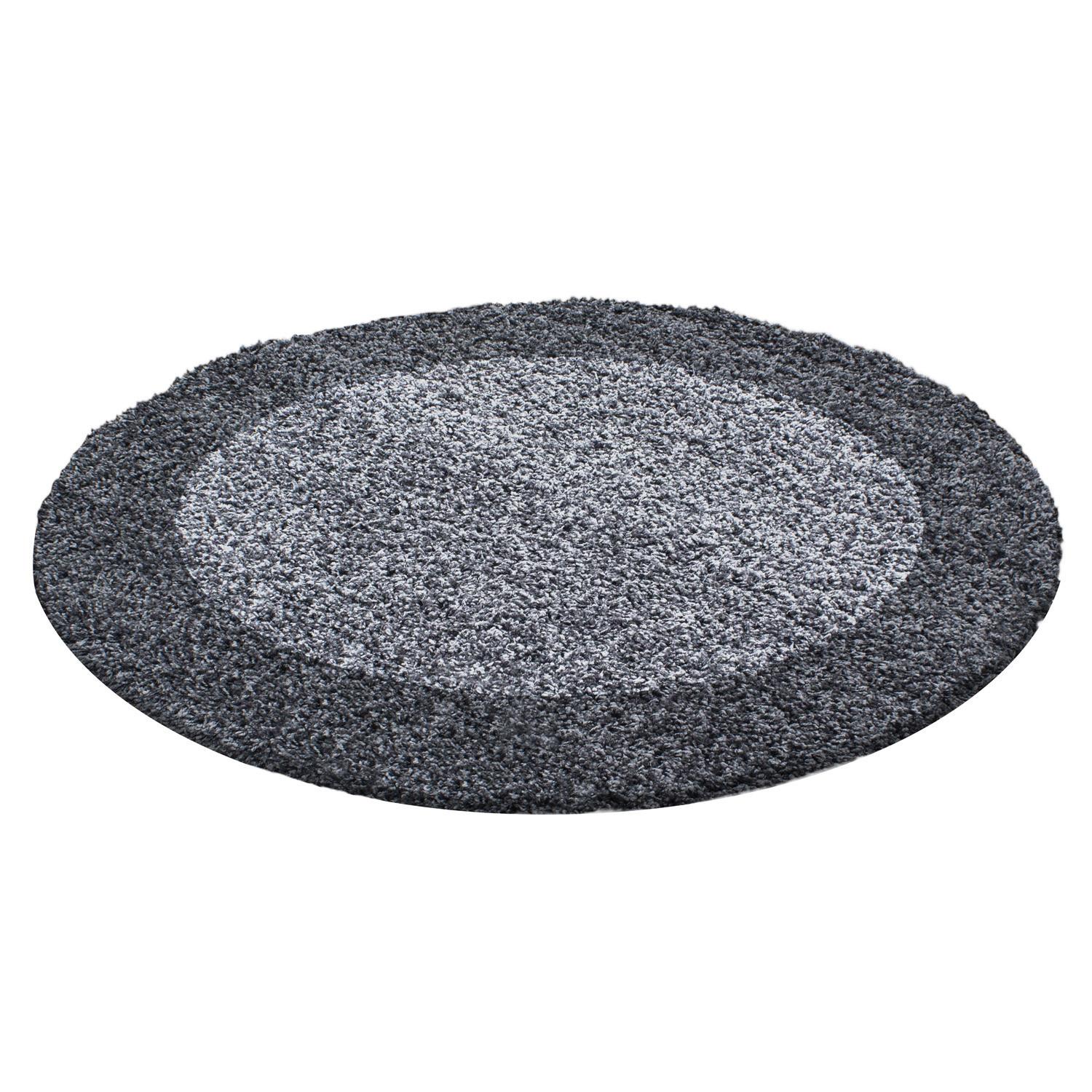 TEPPICH Hochflor RHEIN in Grau, mit Bordüre, Ø 200 cm - Grau, Textil (200/200cm) - KADIMA DESIGN