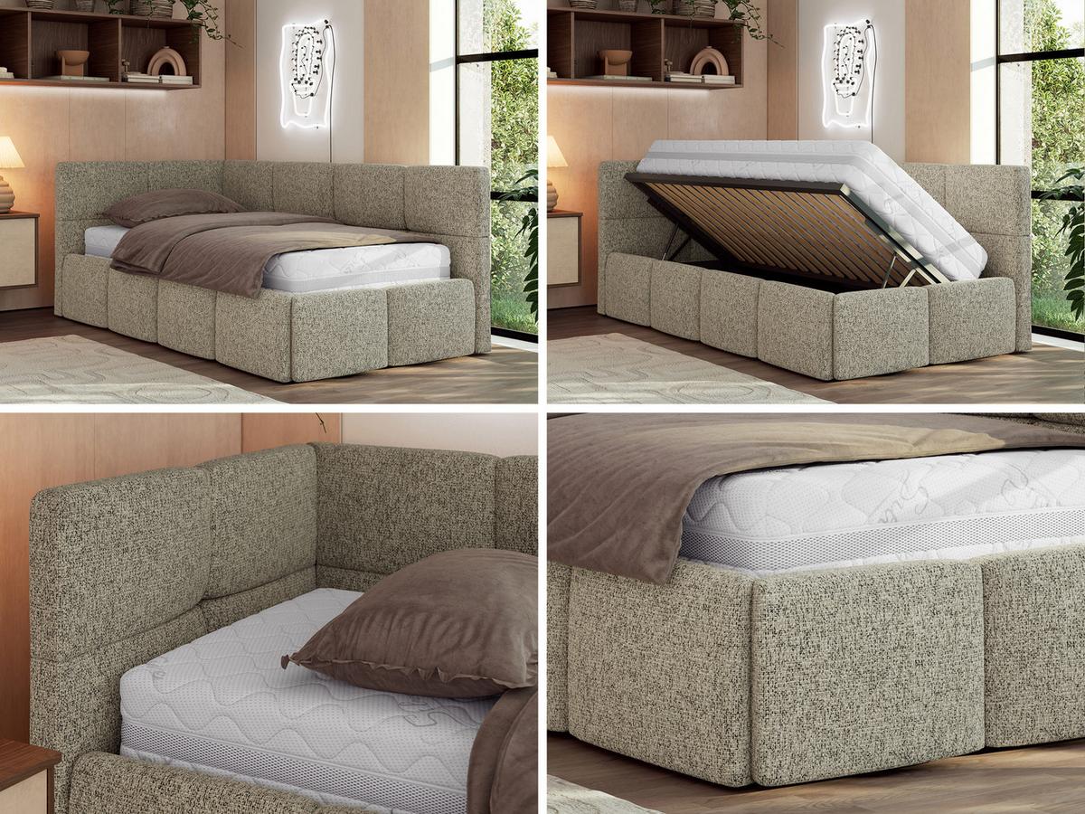 JUGENDBETT ARVO 90/200 - Dunkelbeige Strukture - Multipocket-Matratze - Links Seite - Bronzefarben, Textil (90/200cm) - MKS