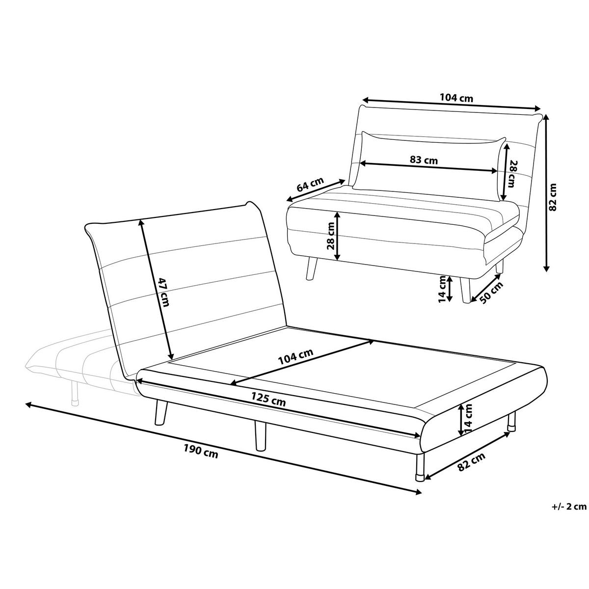 1-SITZER-SCHLAFSOFA Samtstoff Hellgrau Setten - Hellgrau, Textil (104/82/190cm) - Beliani