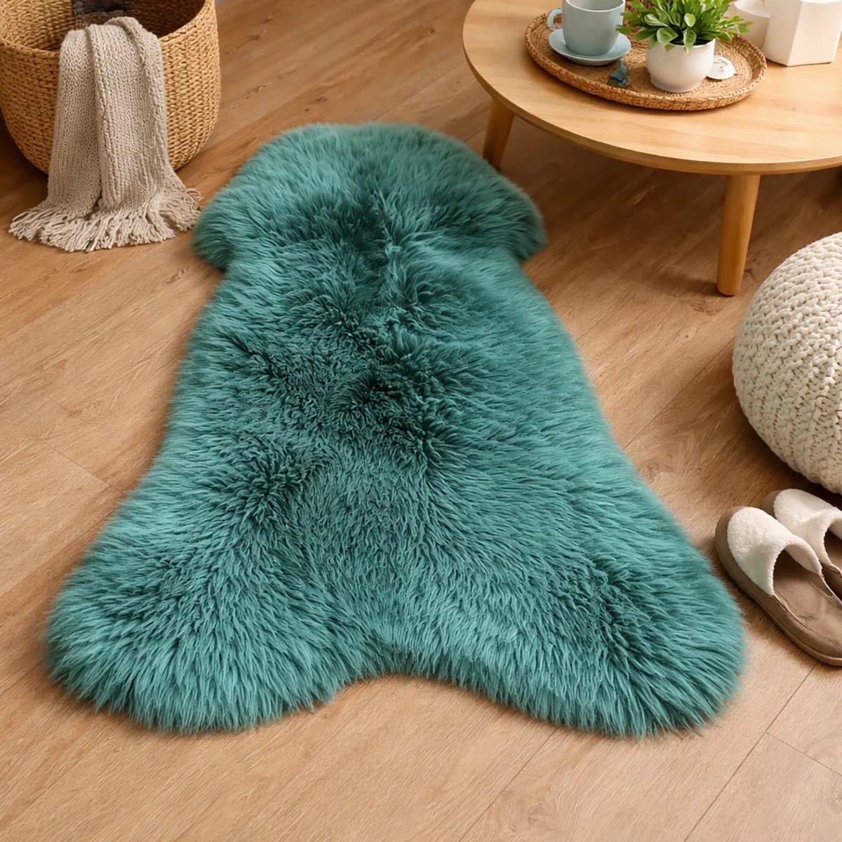 LAMMFELL Öko bunt gefärbt weich Fell Teppich Teal ca. 90 cm - Dunkelgrün, Fell (50/90cm) - Provellus