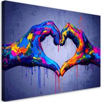 LEINWANDBILD Hände Herz Liebe Graffiti 90x60cm - Multicolor, Textil (90/60cm) - Feeby