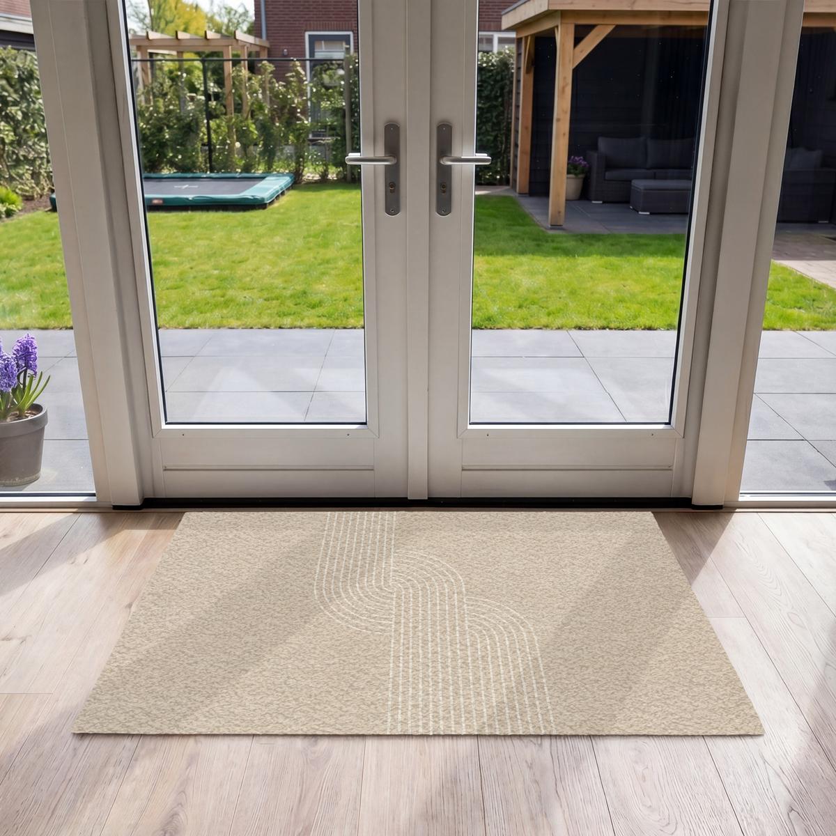 FUSSMATTE Parallele Linien - Leichte Textur - Beige Türmatte 120x80 cm - Beige, Kunststoff (120/0.4cm) - MuchoWow