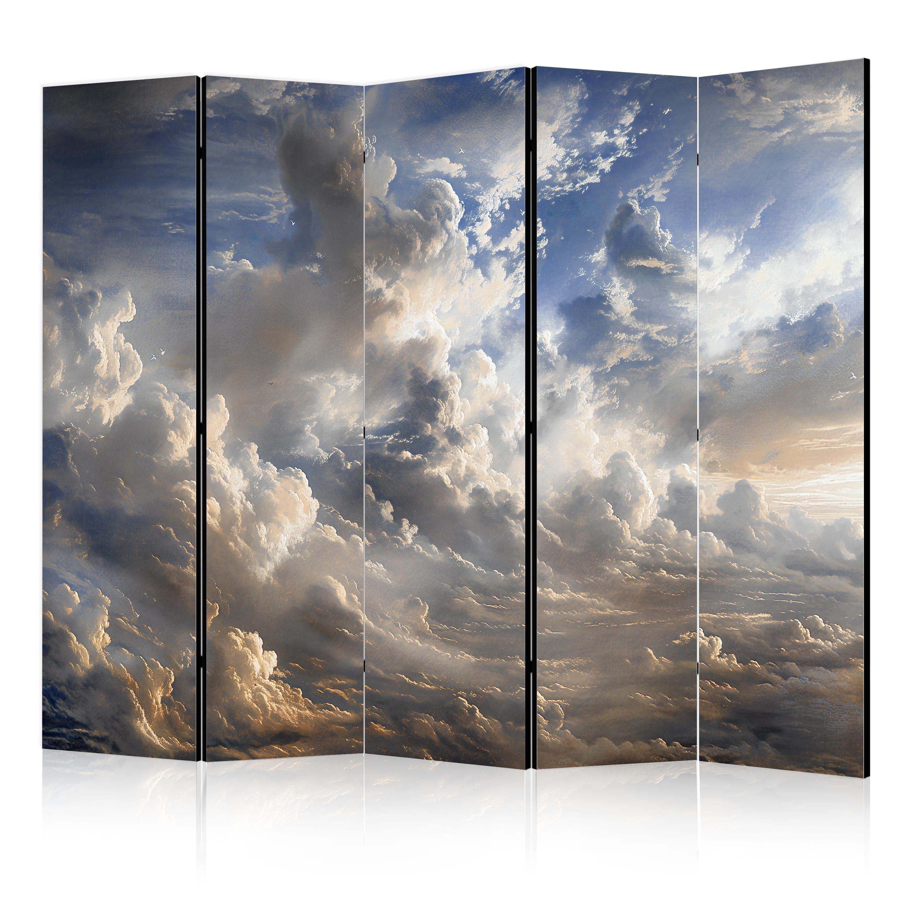 PARAVENT Einseitig Bedruckter 5-tlg 225x172 cm Wolken 3D Effekt - Multicolor, Holz/Textil (225/172/3cm) - Muralo