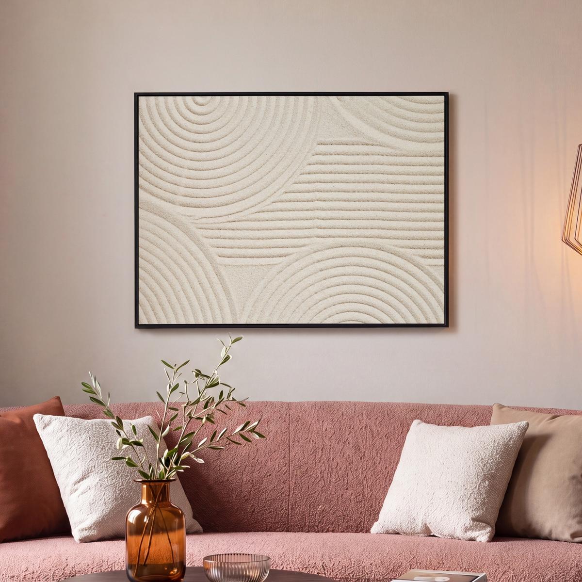 LEINWAND Bilder mit Rahmen - Muster - Abstrakt - Weiß - 70x50 - Beige, Textil (70/50cm) - MuchoWow