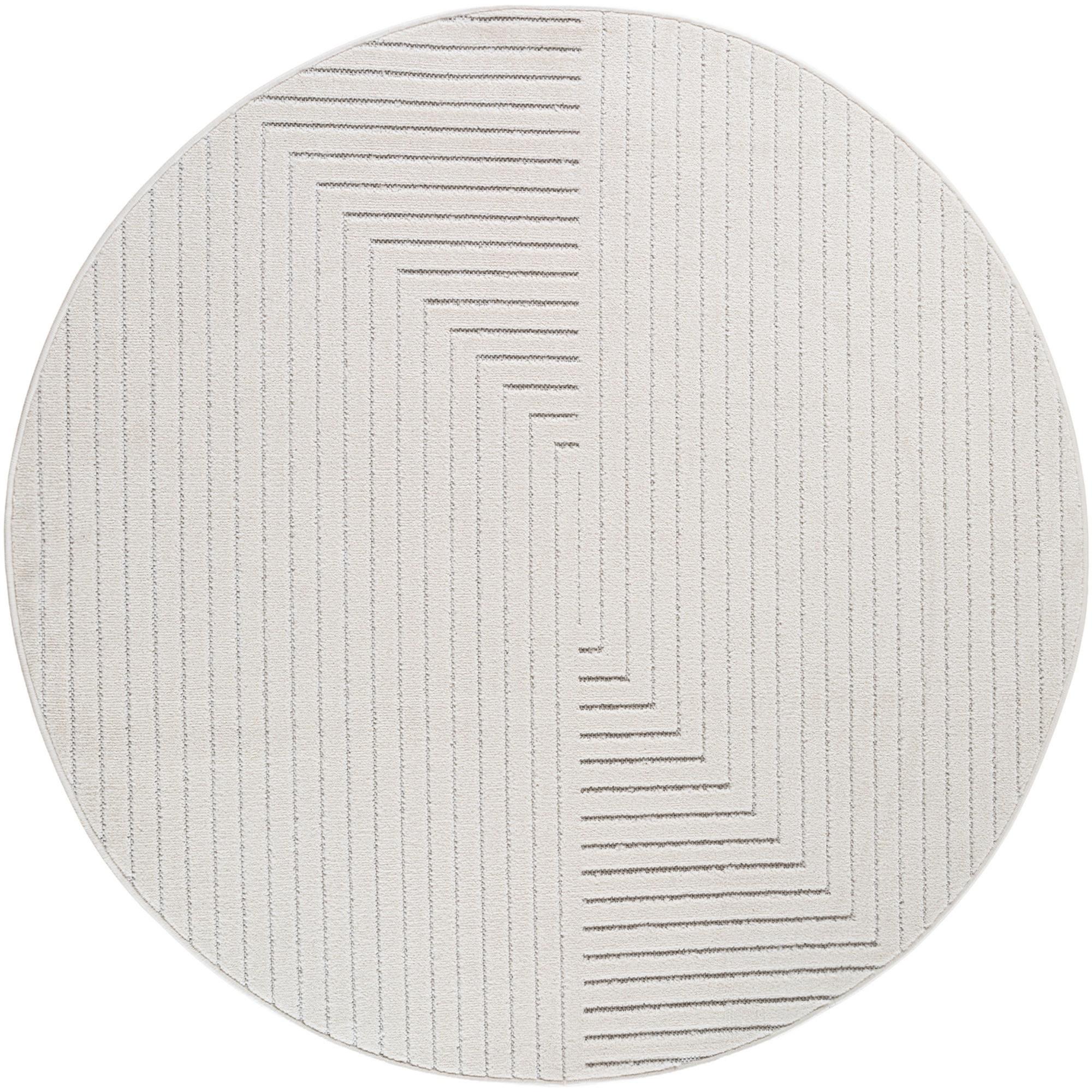 TEPPICH Outdoor ENGADIN in Creme, im Skandi-Stil mit 3D-Design, aus Polypropylen, Ø 120 cm - Beige, Textil (120/120cm) - KADIMA DESIGN
