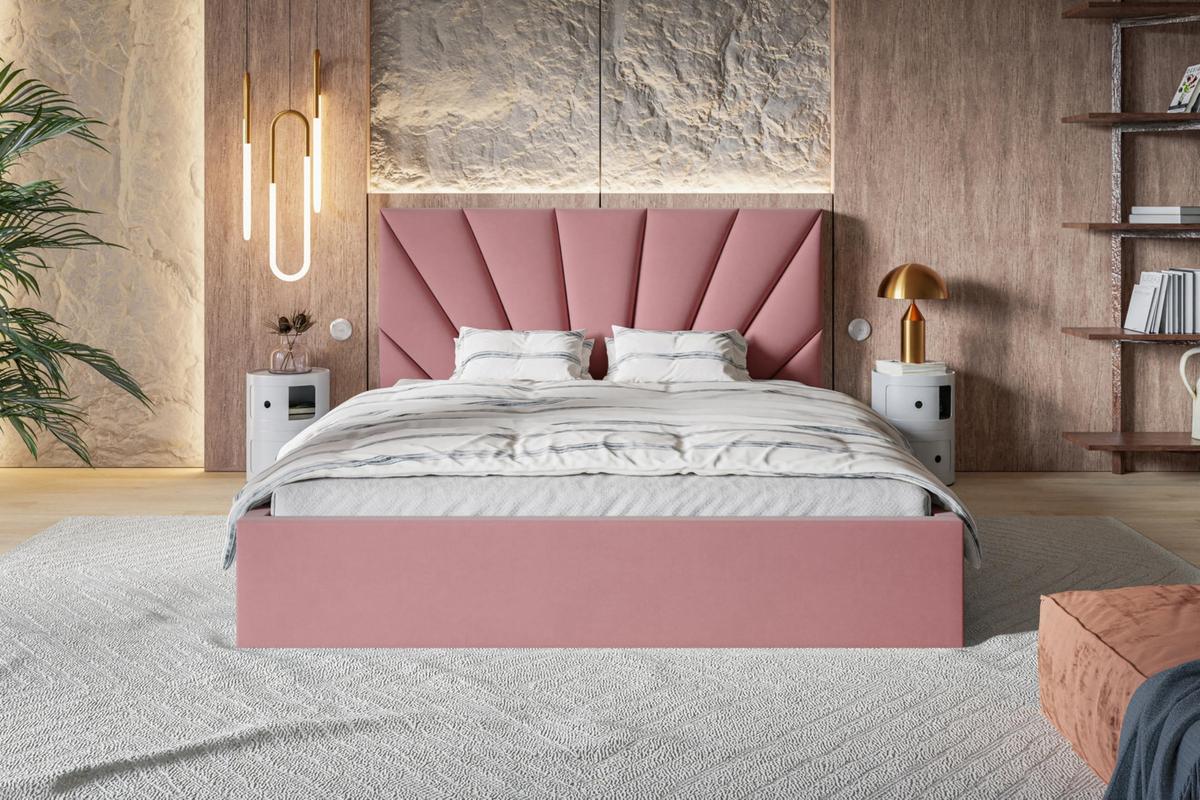 BETT 140x200 - Polsterbett mit Bettkasten und Metallrahmen - Modern Betten - Weicher Jasminstoff - Kollektion Denver, Rosa - Pink, Holz/Textil (140/200cm) - Alpi-Möbel
