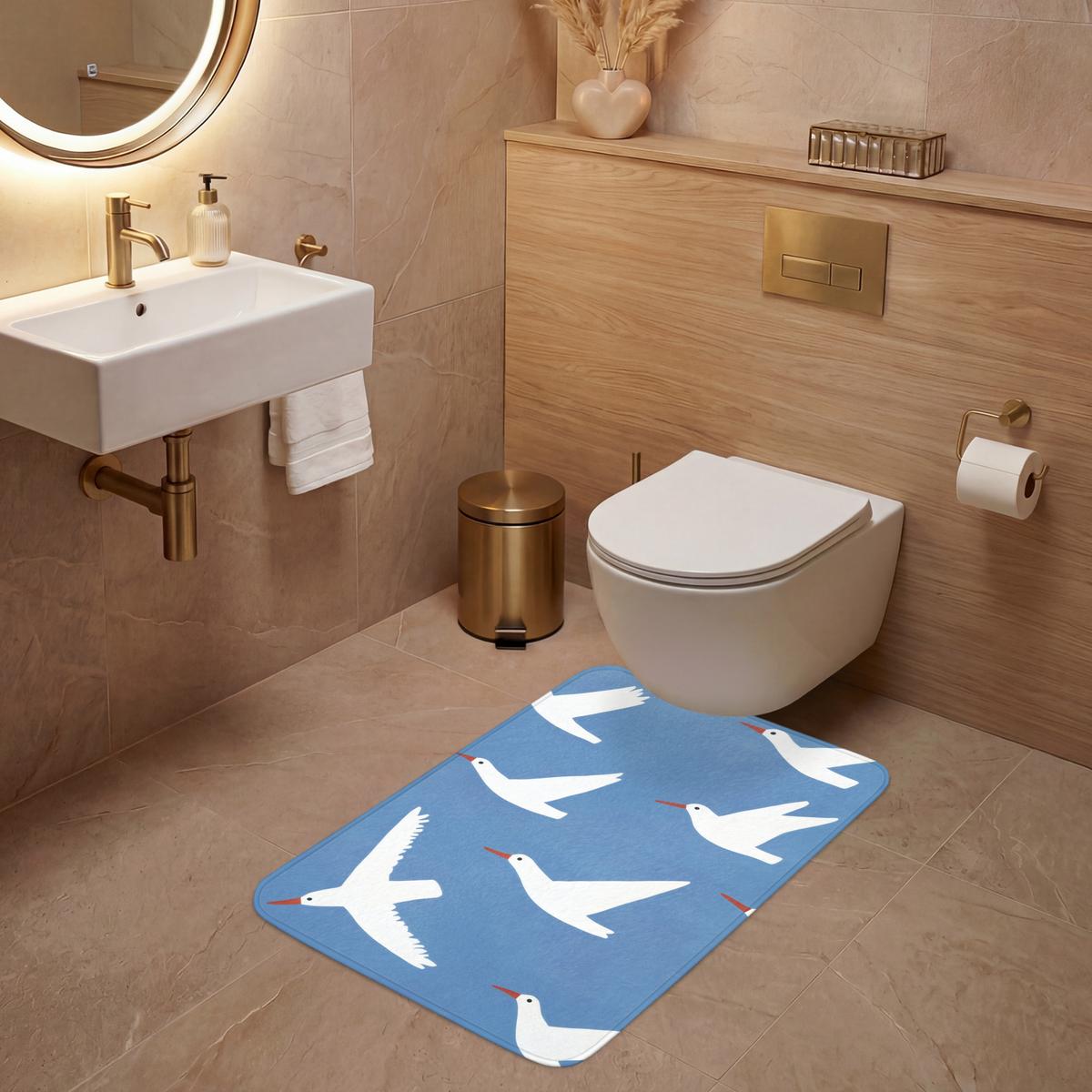 WC-VORLEGER Vögel - Weiß - Muster Toilettenvorleger 60x90 cm - Blau, Textil (60/1cm) - OnlyWow