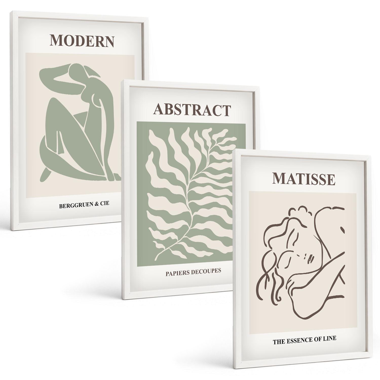 BILDER SET 3er Set - 40x60 cm Weißer Rahmen - Stilvolle grüne Gemälde mit Figuren - Weiß, Kunststoff (40/60cm) - TULUP