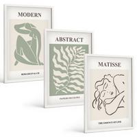 BILDER SET 3er Set - 40x60 cm Weißer Rahmen - Stilvolle grüne Gemälde mit Figuren - Weiß, Kunststoff (40/60cm) - TULUP