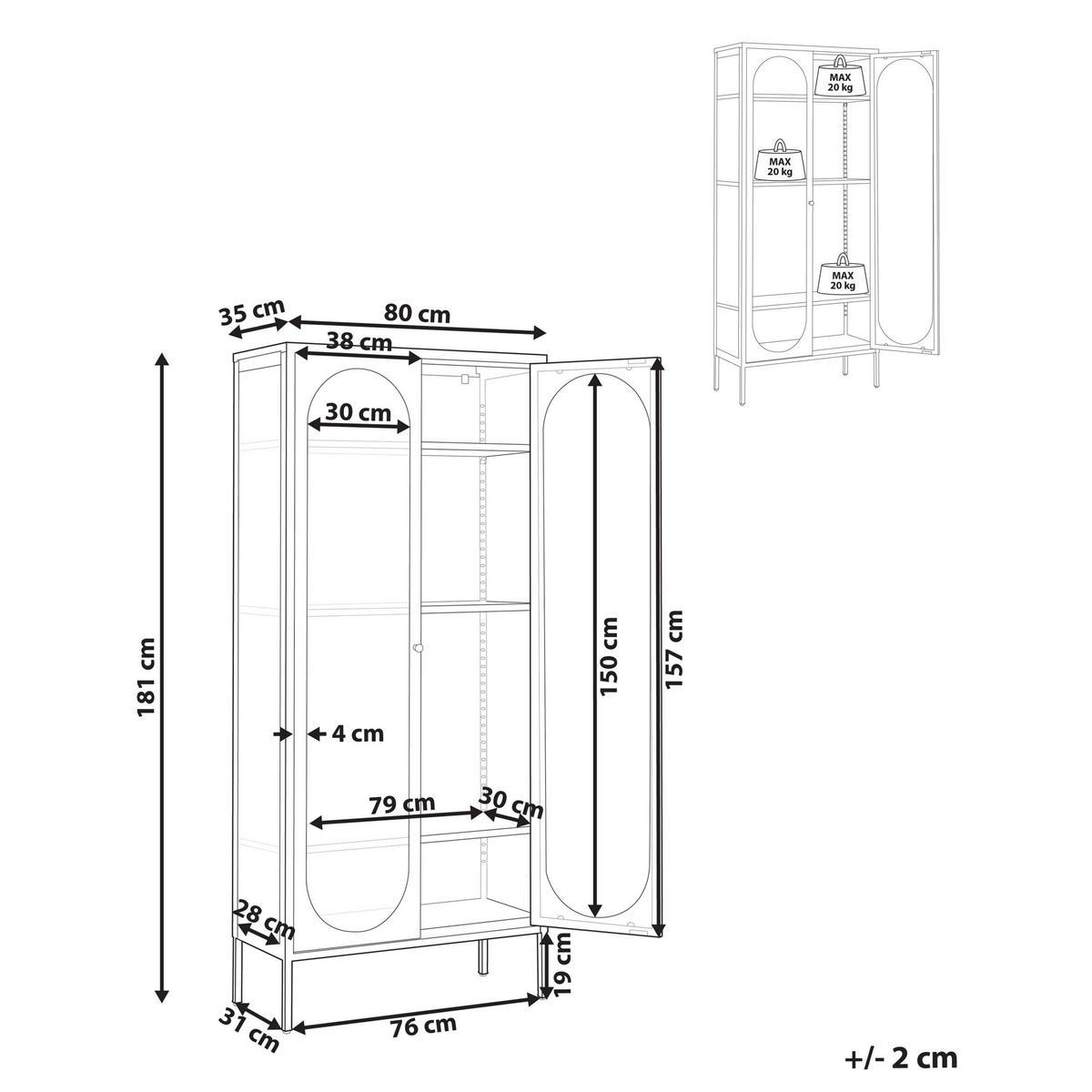 VITRINE mit Glastüren Metall 80 cm Beige Foxton - Beige, Metall (80/181/35cm) - Beliani