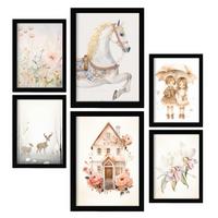POSTER Set Mit 6 Romantisch A3 & A4 Schwarzer Rahmen - Schwarz, Papier (29/3cm) - Nacnic