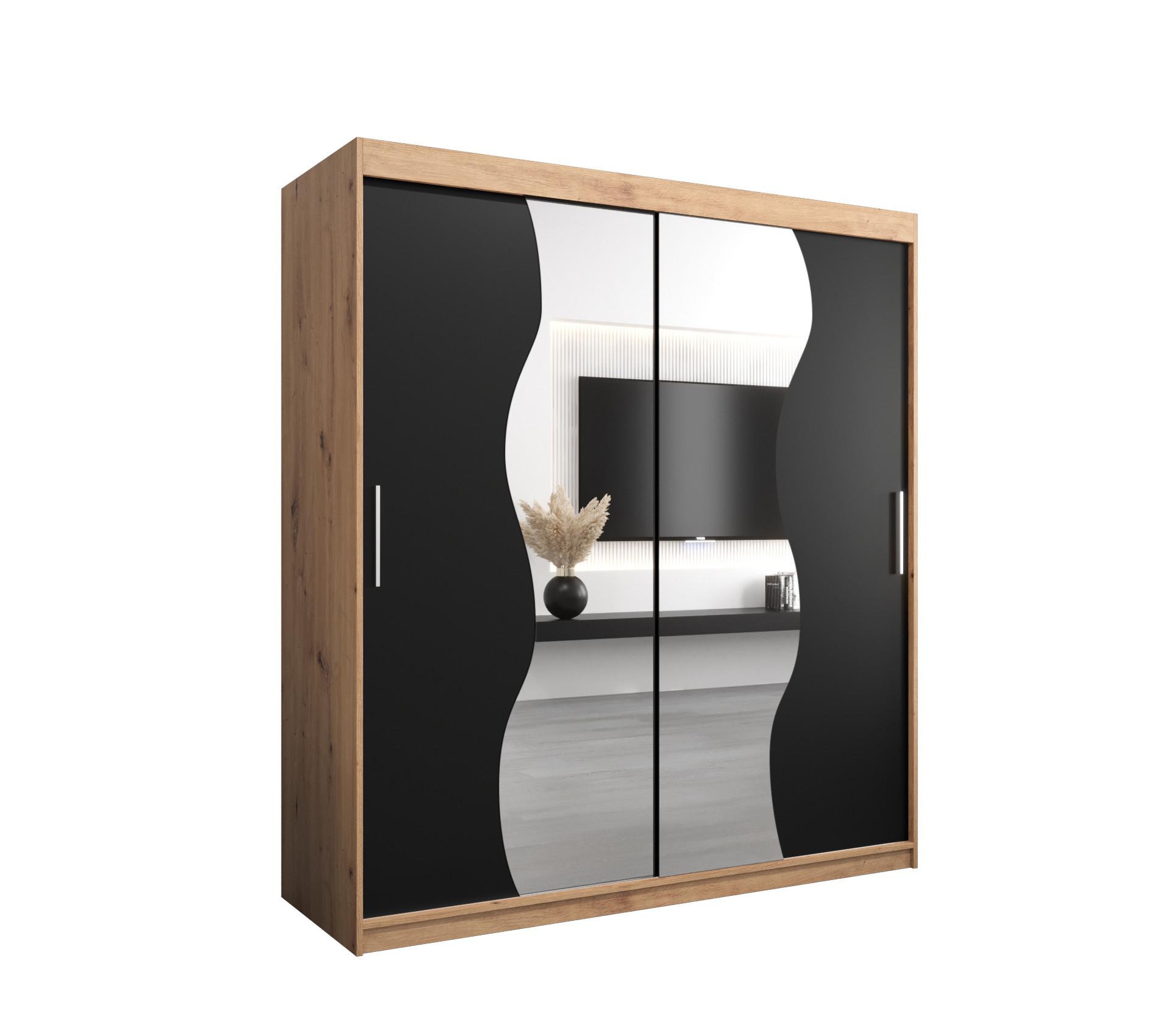 SCHWEBETÜRENSCHRANK 200/180/62 2-türig - Silberfarben/Schwarz, Holz/Kunststoff (180/200/62cm) - MÖBEL KRYSPOL