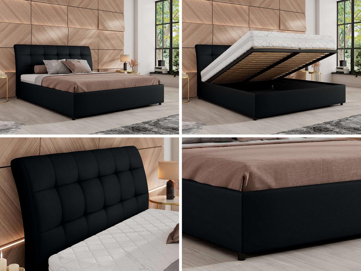 POLSTERBETT GALA CLASSIC 200/200 - Schwarz Kunstleder - Multipocket-Matratze - Schwarz, Textil (200/200cm) - MKS