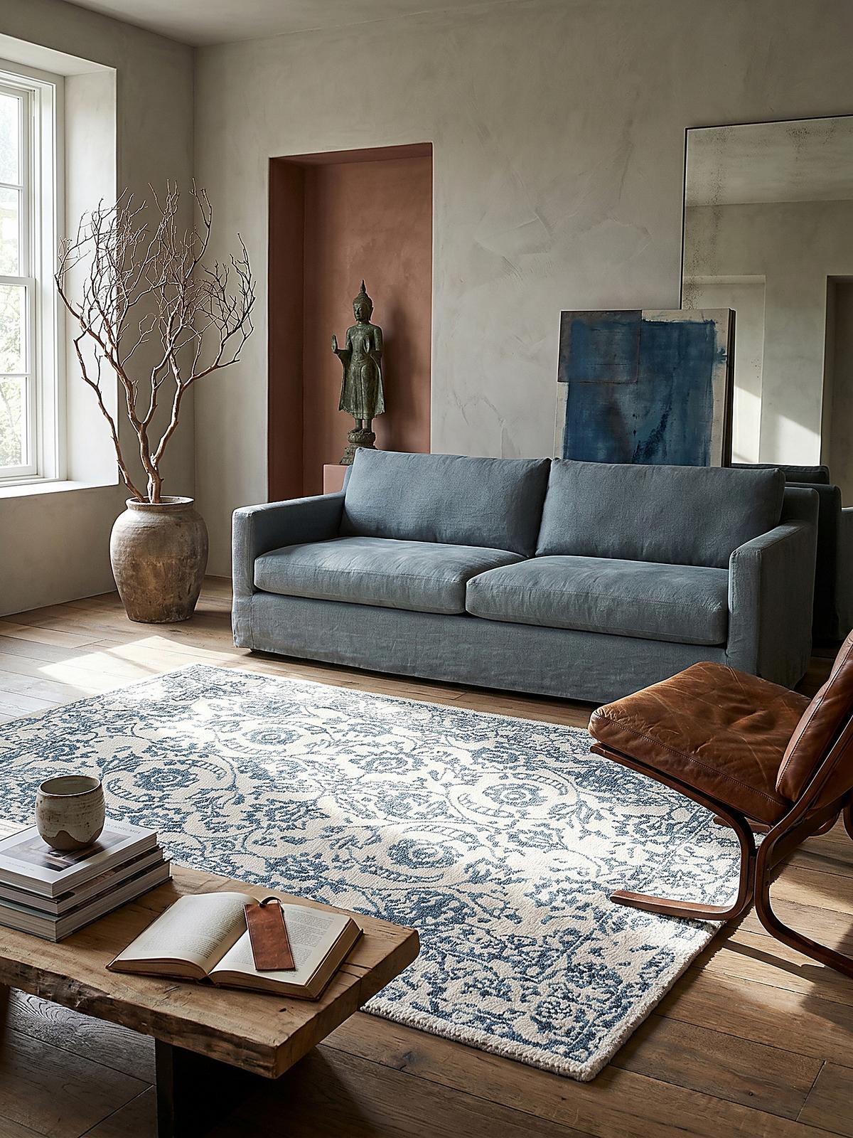 WOLLTEPPICH SOAR, im Vintage-Stil, Türkis-Beige, 120 x 170 cm - Blau, Textil (120/170cm) - KADIMA DESIGN