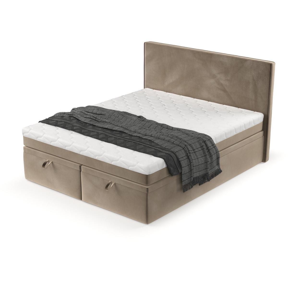 BOXBETT Zalla 200/200 cm Taupe im Paros Stoff - Taupe/Schwarz, Holz/Holzwerkstoff (200/200cm) - AltaBeds