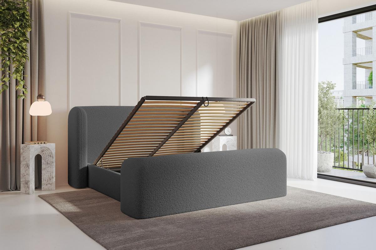 POLSTERBETT mit Bettkasten, Fußteil und Lattenrost, Bett mit Matratze H3/H4 - ESTI-Z 160x200 Grau - Schieferfarben, Holzwerkstoff/Textil (160/200cm) - ALTDECOR