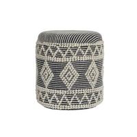 SITZHOCKER RHONE, Stoff, mit Textilbezug, mit Rautenstruktur, Creme-Schwarz, Ø 40 x 45 cm - Beige/Grau, Textil (40/45/40cm) - KADIMA DESIGN