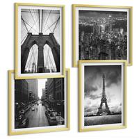 BILDER SET 4er Set - 50x50 cm & 40x60 cm Goldrahmen - Monochromatische Brückentürme - Goldfarben, Kunststoff (50/50cm) - TULUP