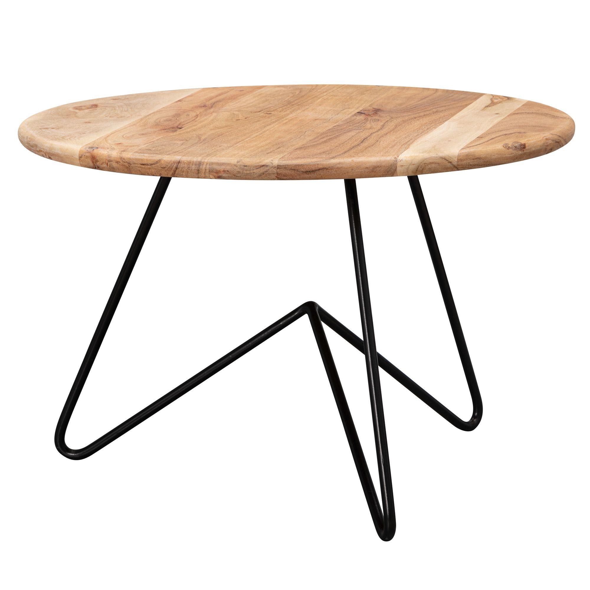 COUCHTISCH rund aus Akazien-Massivholz, 60x39.5x60 cm, Naturfarben - Schwarz/Akaziefarben, Holz/Metall (60/60/39cm) - KADIMA DESIGN