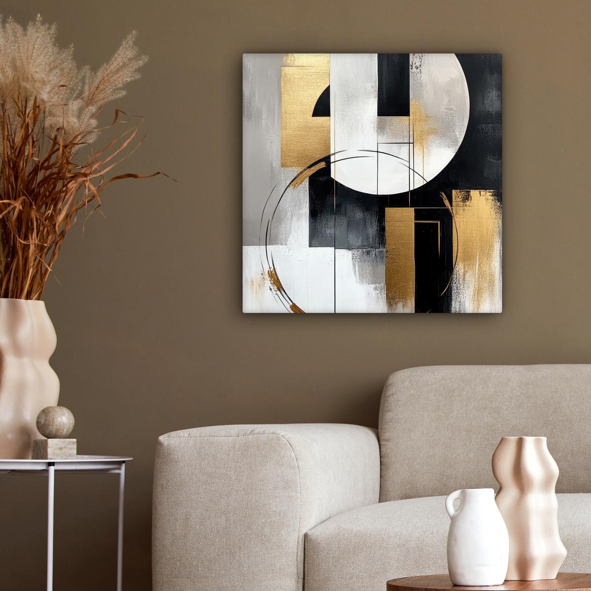 LEINWANDBILD Abstrakt - Gold - Silber - Formen - Ästhetik Wandbild Wohnzimmer 50x50 cm - Multicolor, Textil (50/50cm) - MuchoWow
