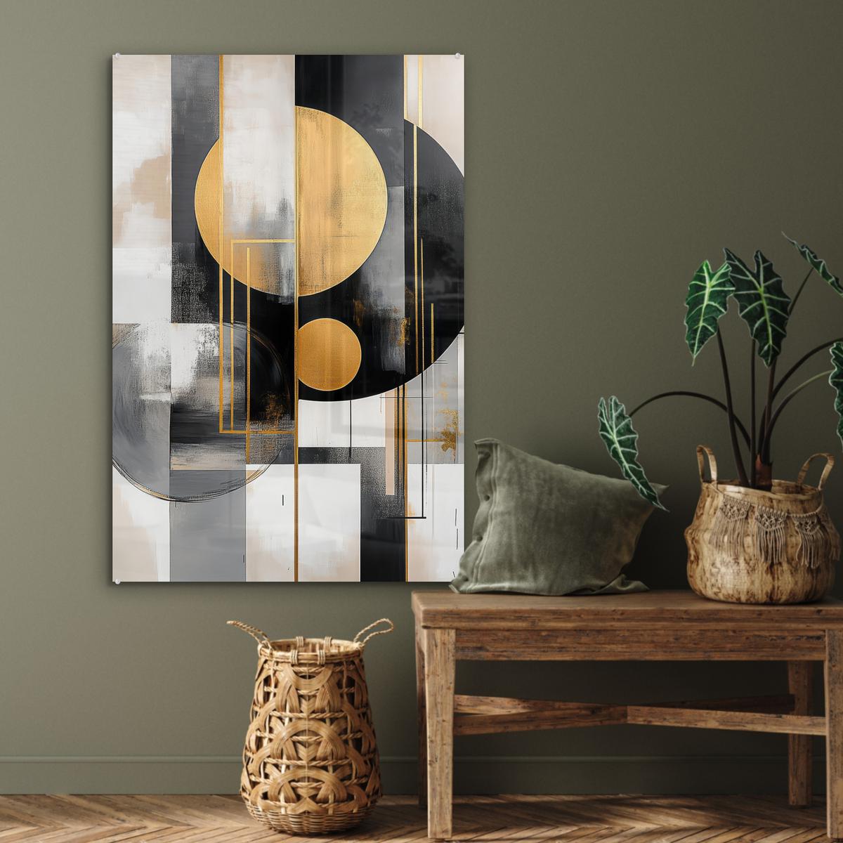 ACRYLGLASBILD Abstrakt - Gold - Silber - Formen - Ästhetisch - Modern 80x120 cm - Goldfarben, Glas (80/120cm) - MuchoWow