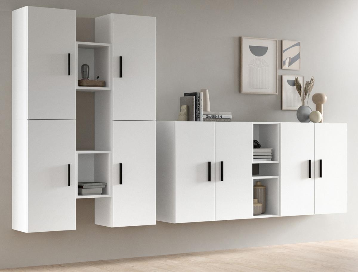 WOHNWAND weiß 259 x 184 cm, Wohnkombination hängend / stehend - Schwarz/Weiß, Holzwerkstoff/Kunststoff (259/151/34cm) - Inn.Furn
