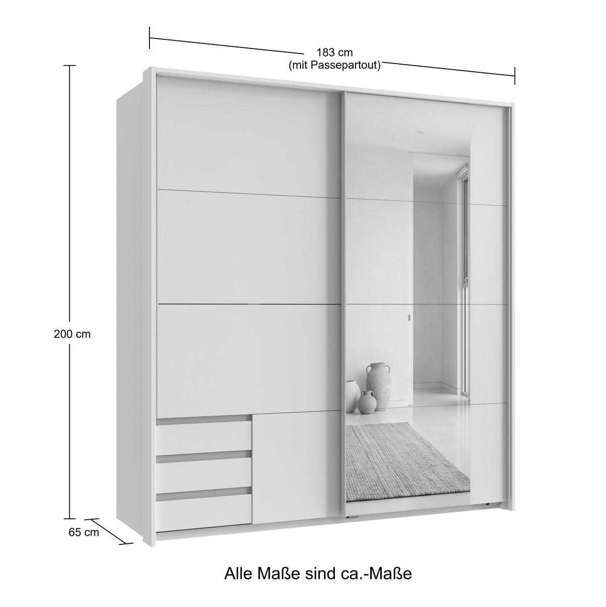 SCHWEBETÜRENSCHRANK 2-türig B183/H200/T65 cm, Passepartout-Kleiderschrank in Eiche Dekor mit Spiegel, 1x Tür & sichtbare Schubkästen in Grafit / 22713 - Eichefarben/Graphitfarben, Holz/Holzwerkstoff (183/200/65cm) - luma-home