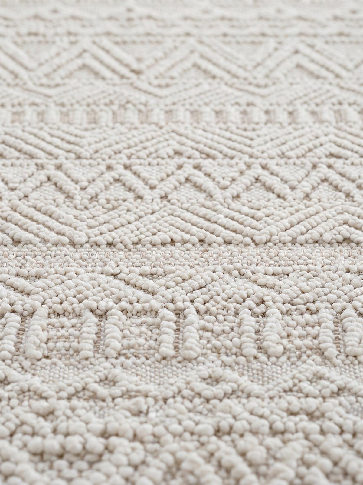 TEPPICH Flachgewebe LANGAU in Creme, mit Ethno-Streifen, Ø 120 cm - Creme, Textil (120/120cm) - KADIMA DESIGN