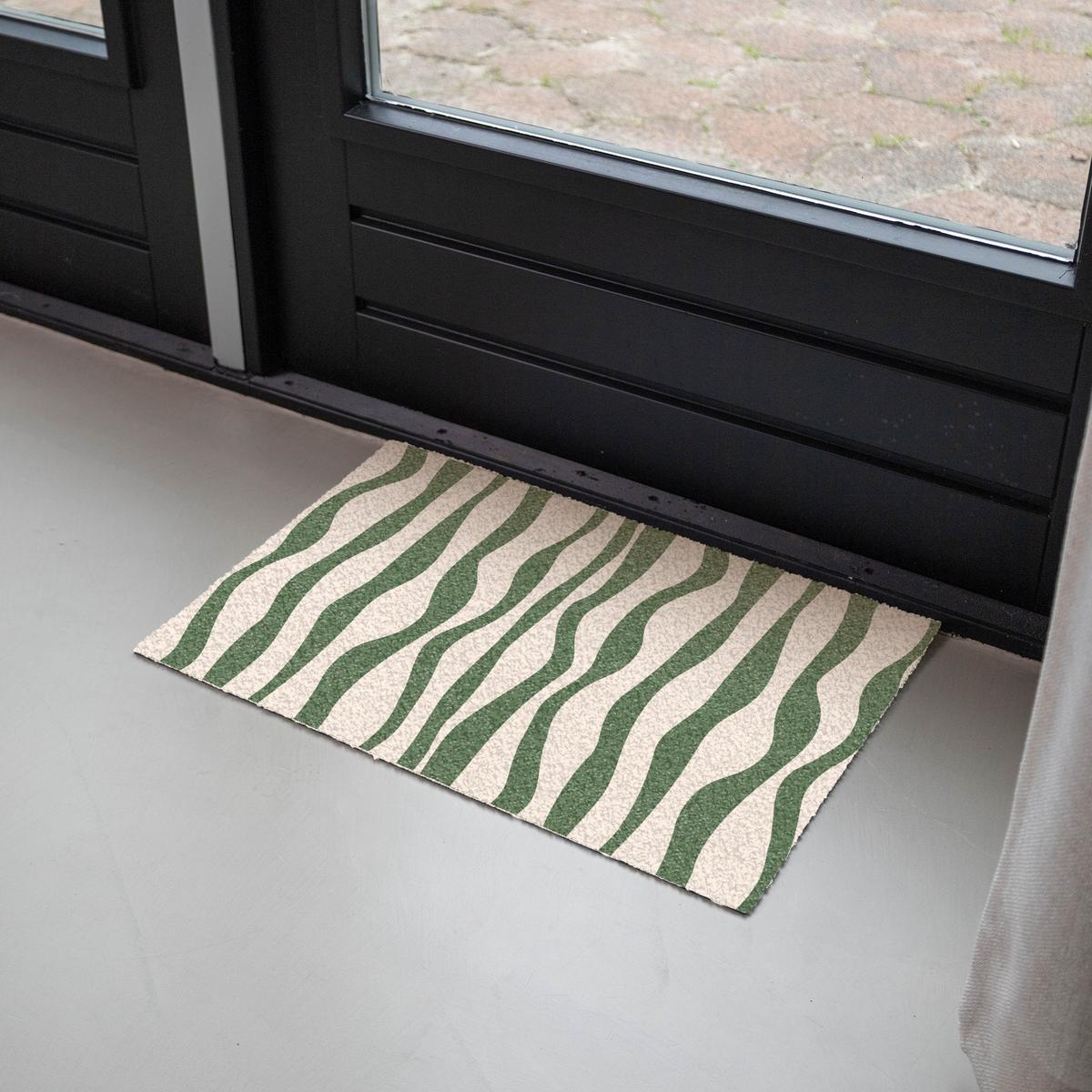FUSSMATTE Wellenlinien - Beige - Grün - Streifen - Abstrakt Fußabtreter 60x40 cm - Dunkelgrün, Kunststoff (60/0.4cm) - MuchoWow