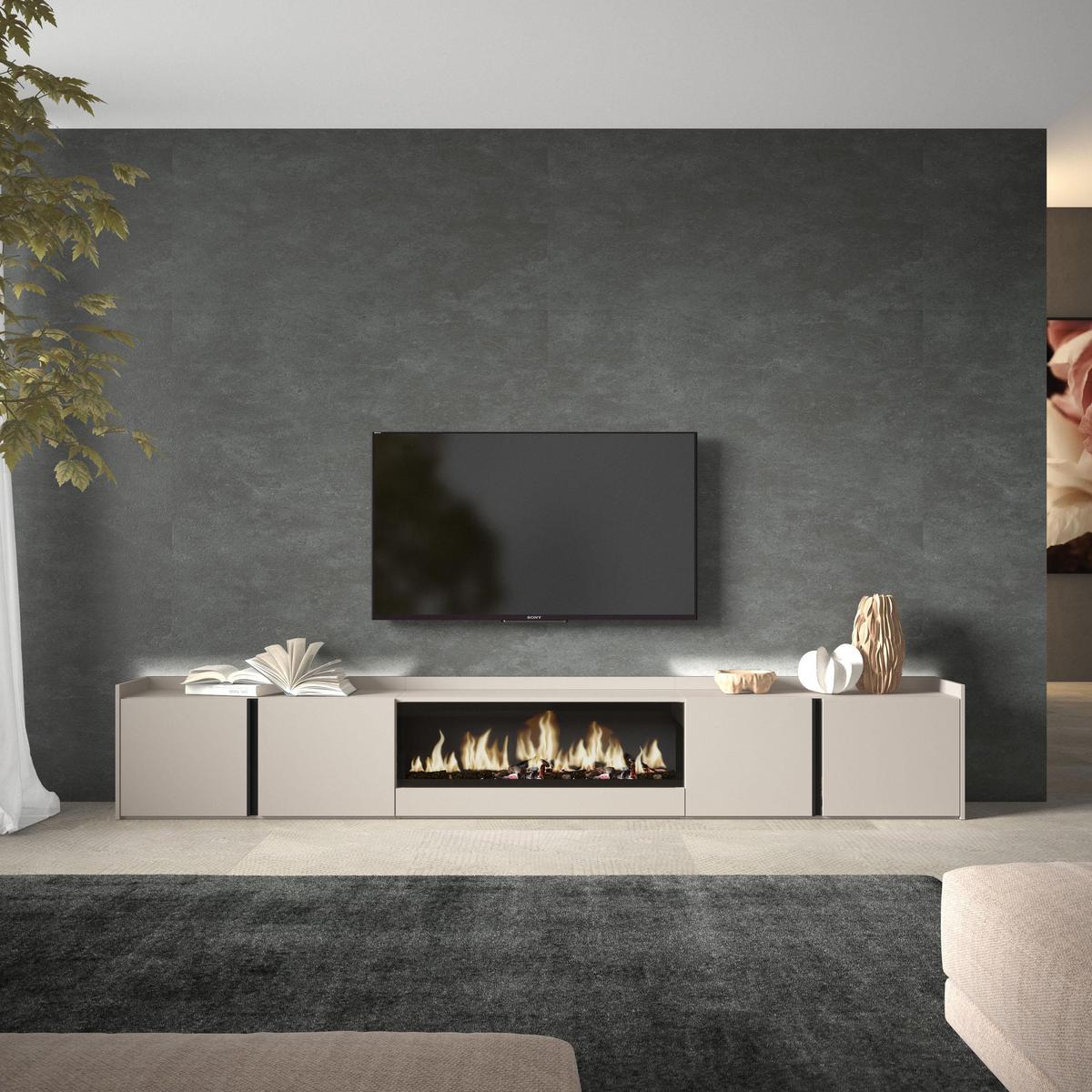 LOWBOARD, Beige, 315/35/50cm, Kamin mit Feuereffekt XXL - Beige, Holzwerkstoff (315/50/35cm) - Skraut Home