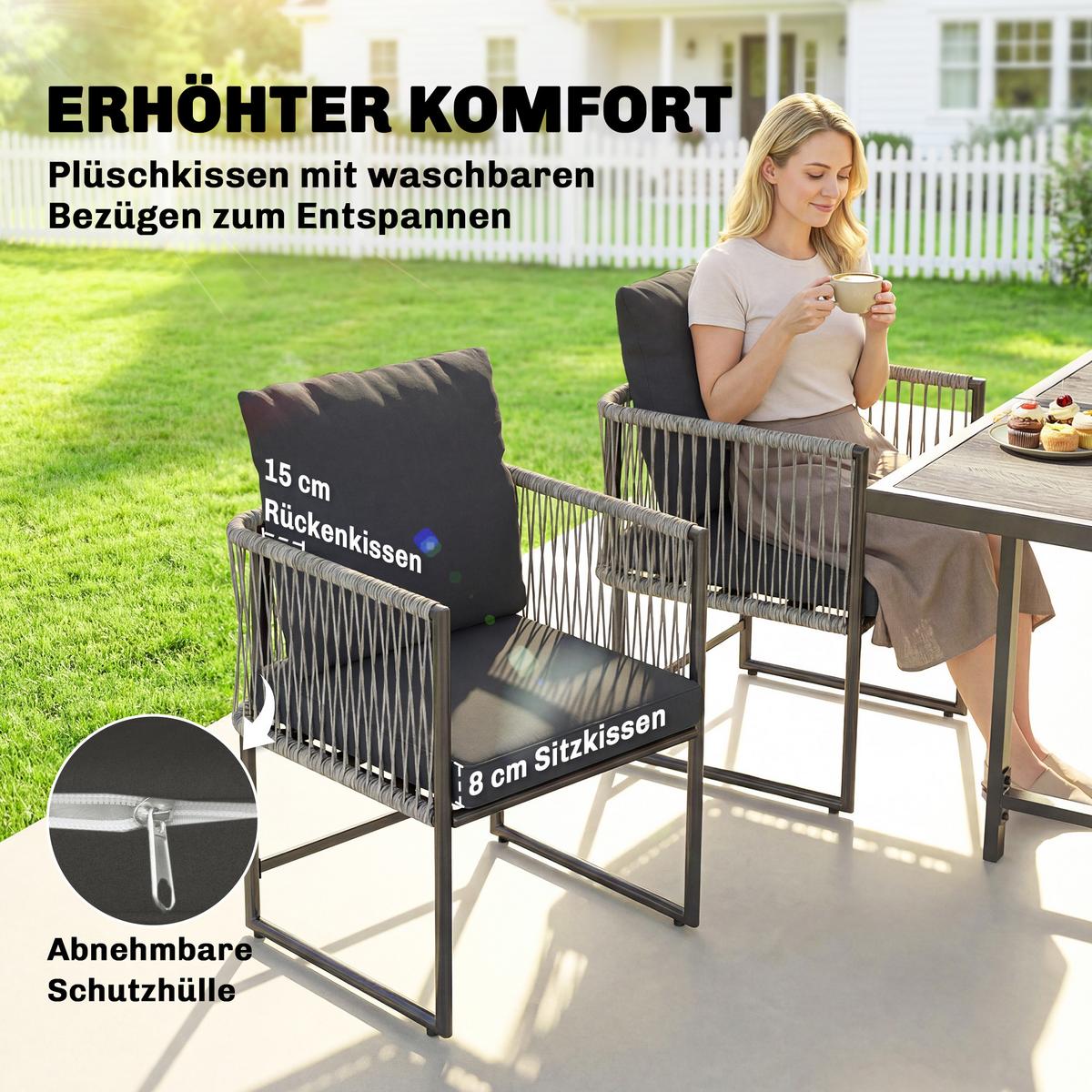 OUTDOOR-ESSGRUPPE 5er Set Stahl Kunststoff Grau - Dunkelgrau/Grau, Textil/Metall - Outsunny