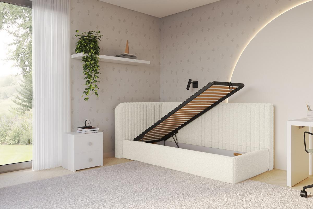 EINZELLBETT Jugendbett mit Bettkasten, Rechts - AURY 100x200 Beige - Perlmutt, Holzwerkstoff/Textil (100/200cm) - ALTDECOR