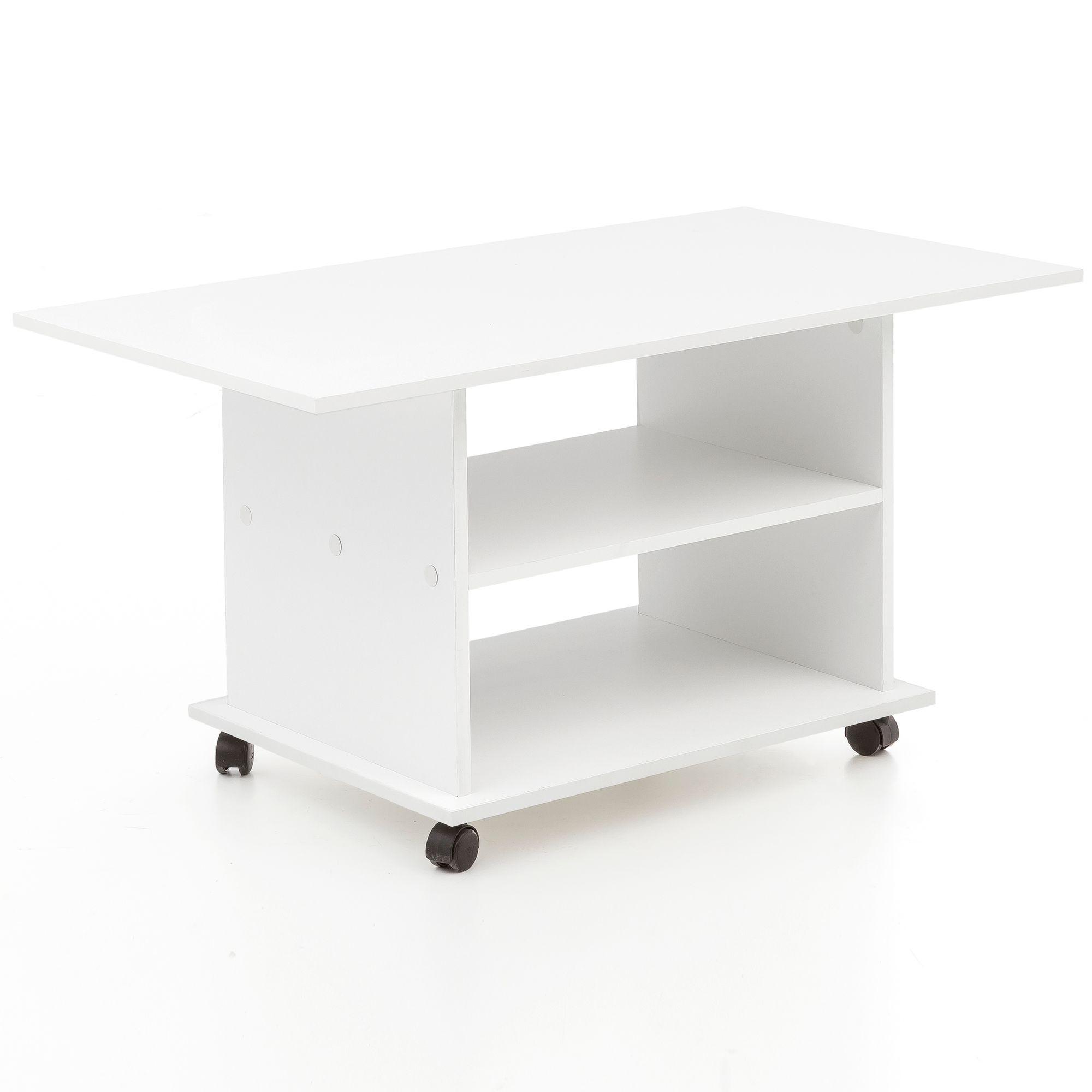 COUCHTISCH drehbar mit Rollen und Stauraum aus Holz, Weiß 54x95x51 cm - Schwarz/Weiß, Holzwerkstoff/Kunststoff (95/54/51cm) - KADIMA DESIGN