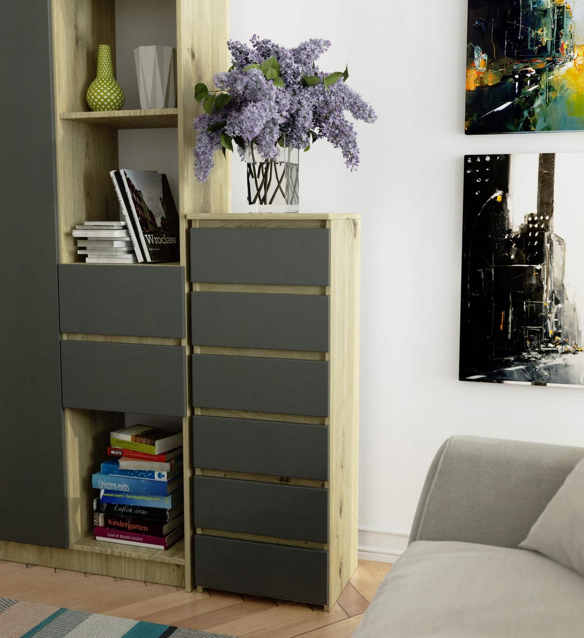 KOMMODE Eiche Artisan, Graphit Grau 109/40/35 - Eiche Artisan, Holzwerkstoff (40/109/35cm) - RAUMHIRSCH FURNITURE