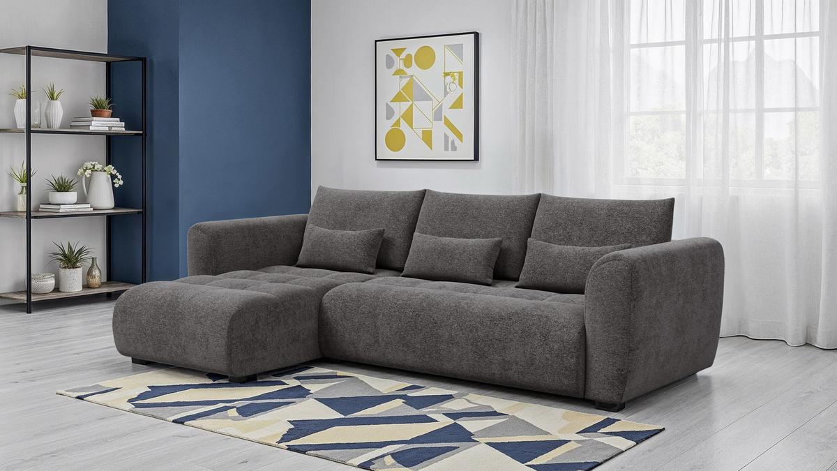 ECKSOFA SORENO 4-Sitzer, dunkelgrau - Dunkelgrau/Schwarz, Holz/Textil (293/171cm) - Wozimo