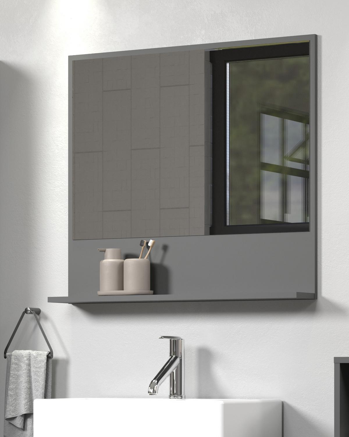 BADSPIEGEL grau 80 cm, Badezimmer Spiegel mit Ablage - Grau, Glas/Holzwerkstoff (80/74/14cm) - Top.Furn