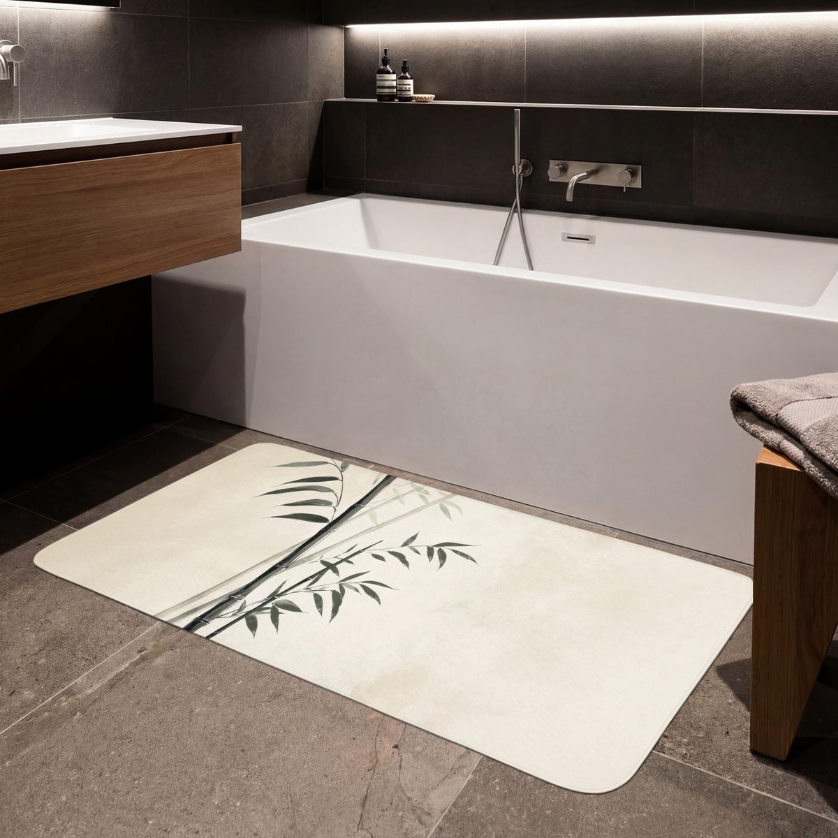 BADEMATTE Japandi - Bambus - Beige 120x60 cm - Ecru, Textil (120/60cm) - OnlyWow
