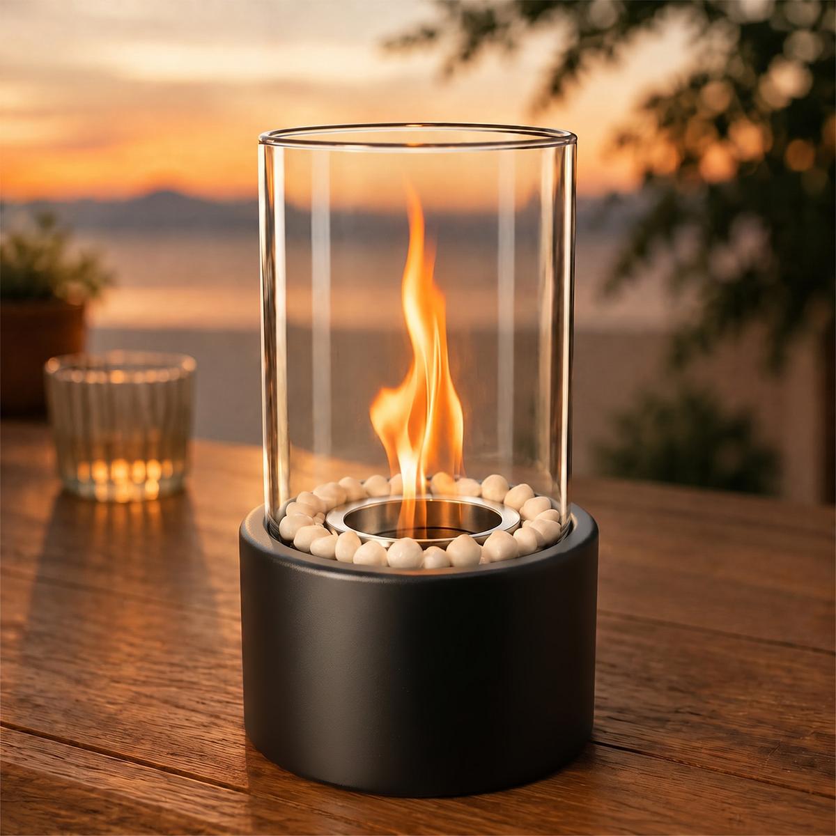 TISCHKAMIN Eryxvar 12.3/9.9/21 cm - Schwarz, Glas/Metall (9.9/21/12.3cm) - ZMH