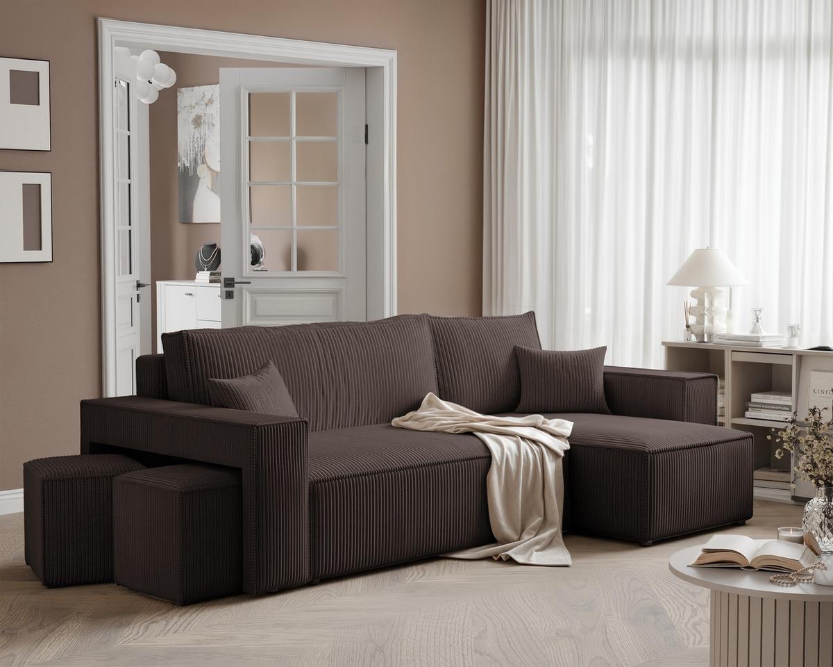 ECKSOFA PARIS mit Schlaffunktion und Bettkasten Braun - Braun, Kunststoff/Textil (262/145cm) - Idohome