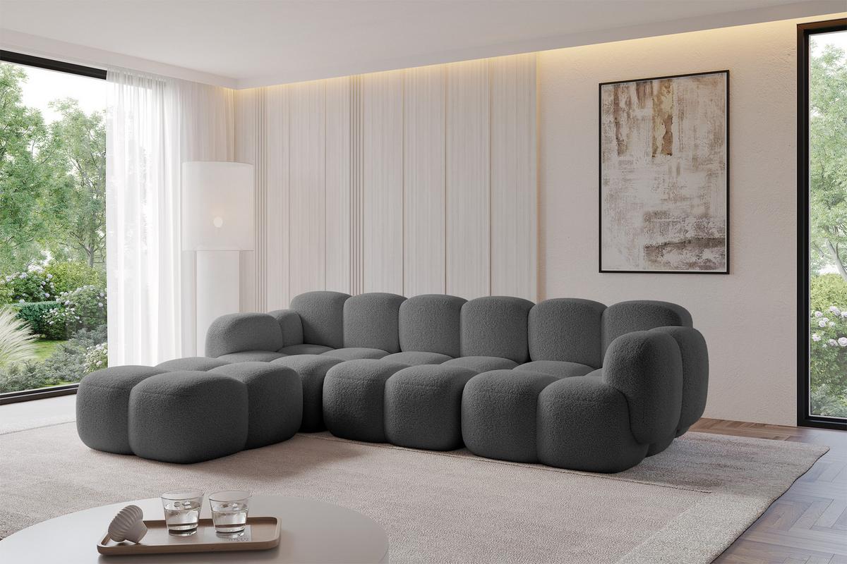ECKSOFA modulares Sofa Links Miko-L2 302x205x75 Grau Bouclé - Chromfarben/Schwarz, Holzwerkstoff/Kunststoff (302/205cm) - ALTDECOR