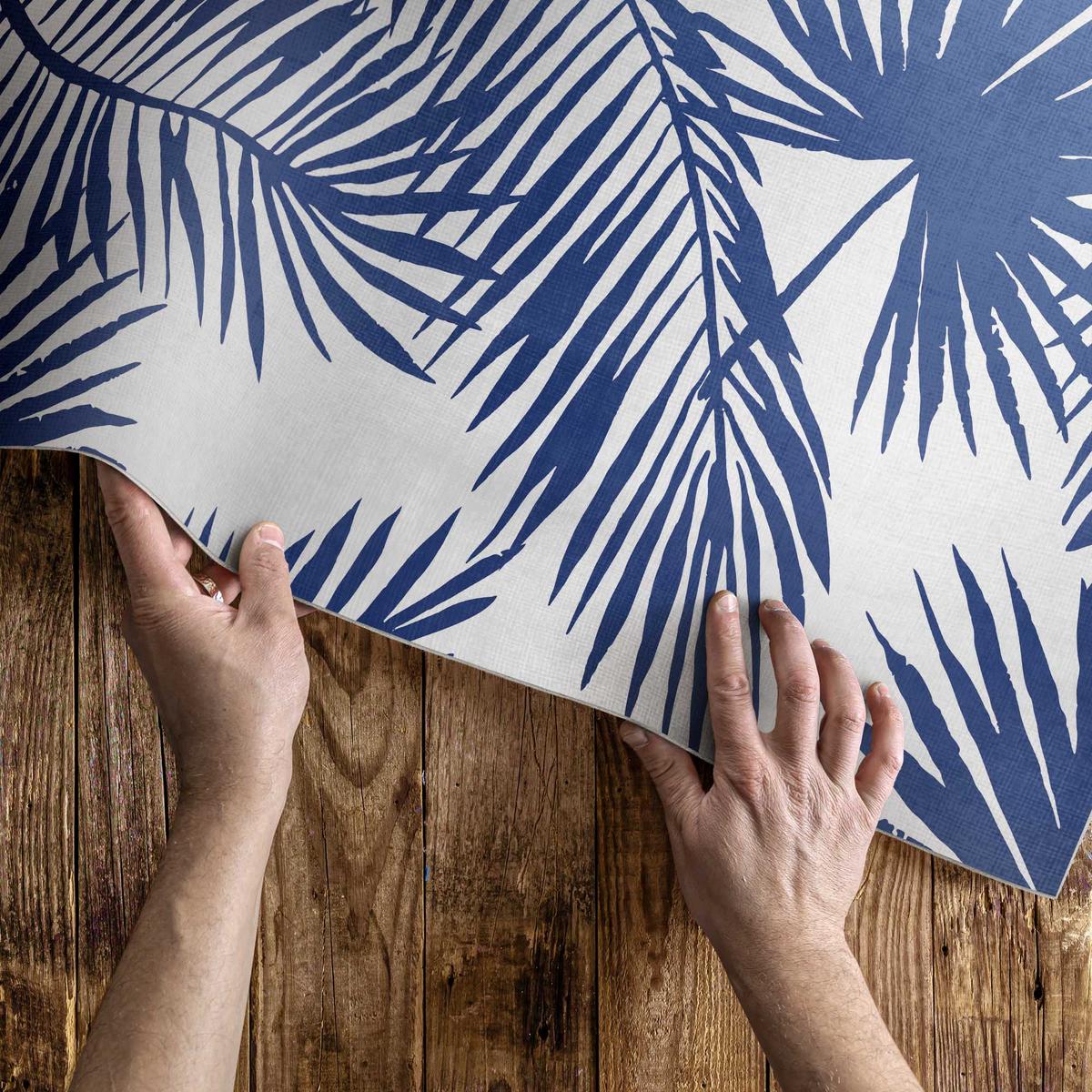 TEPPICH 100x150 cm Tropische Blätter Illustration - Pastellblau, Kunststoff (100/150cm) - Wallfluent